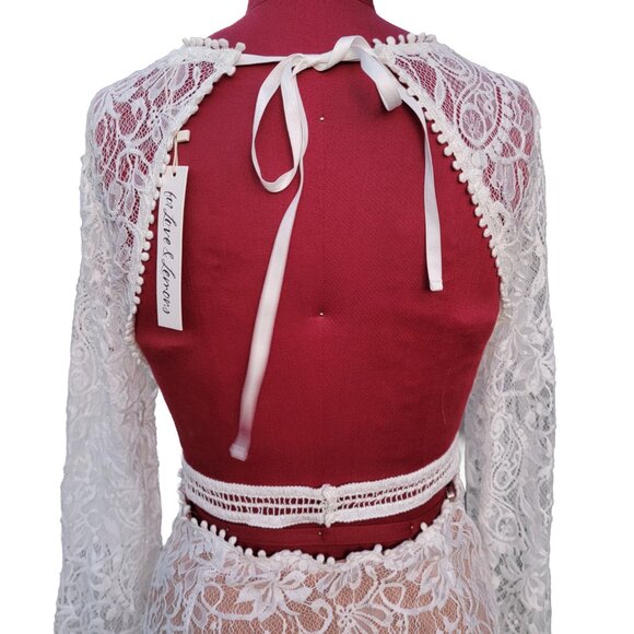 For Love & Lemons Emerie Dress White Lace Long Sleeve Open Back Mini Medium - Picture 6 of 10